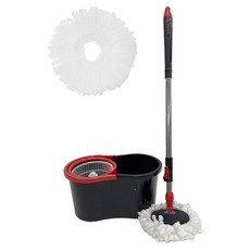 Movus 旋轉拖把清潔組 含清洗脫水桶 + 拖把桿 + 超細纖維拖布2入 小型 塑膠 黑色, 1套