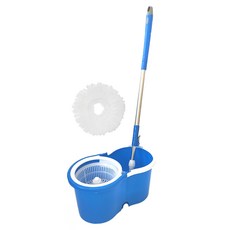 Movs 塑膠旋轉脫水器 + 拖把桿 + 超細纖維拖把布 2入組 藍色, 1套