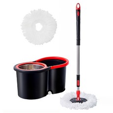 Movus 金屬旋轉脫水器 + 拖把桿 + 超細纖維拖把布 2p 組 黑色, 1套