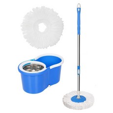 MOVS 金屬旋轉脫水器 + 拖把桿 + 超細纖維拖把布 2入組 藍色, 1套