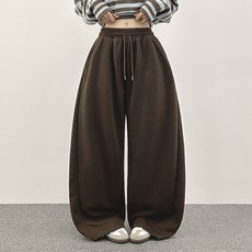 With Huilin 女款毛絨側邊細褶寬版運動鬆緊長褲