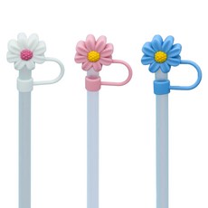 리브리카 다회용 실리콘 빨대 마개 홀더 플라워 3종 세트, 1세트