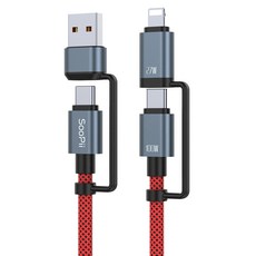 SooPii USB PD 100W A C型 - C型 8-pin 4合1 高速充電線 S52, 1個, 紅色, 2m