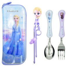 LiLFANT 冰雪奇緣2 艾莎 動態 矯正筷 + 湯匙 + 叉子 + 餐具盒組, 混合顏色, 餐具盒 + 湯匙 + 叉子 + 筷子, 1套