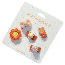 寵物星樂園 寵物蝴蝶結髮夾5件組, 小花與小豬, 1套