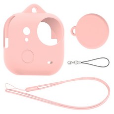 스페이스쉴드 인스타360 GO Ultra 카메라 본체 보호 실리콘 케이스 + 넥 핸드 스트랩 + 파스텔 컬러 키링 세트, 1세트, 베이비핑크
