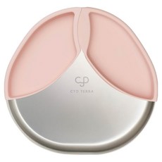 CYD Terra 3 LITTLE BUDDY 三隻小嘟成長餐盤, 1個, 矽膠內格盤 + 不鏽鋼大盤 + 矽膠防燙外盤, 好奇粉