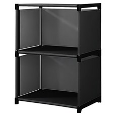 BANGJIASHI 多功能書櫃架/組合收納櫃/書櫃分層架 四橫桿加固 2格, 黑色, 3層