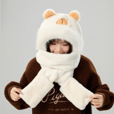 키포포 한겨울 보드 스키 방한 모자 목도리 장갑, 크림색, 1개