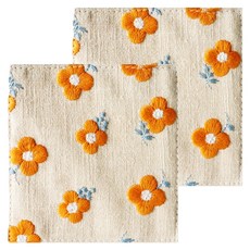 큐트미 자수 패브릭 컵받침 MP568, 베이지꽃무늬, 2개