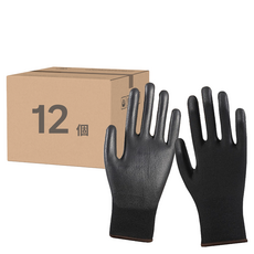 BANGJIASHI PU塗掌工作手套 XL, 黑色, 12個