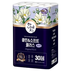 한예지 클린앤소프트 플러스 천연펄프 3겹데코 화장지, 30m, 30롤, 1개