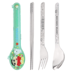 HOUSUXI 舒希 蠟筆小新 316不鏽鋼餐具3件組 A3, 湯匙 + 叉子 + 筷子 + 收納盒, 1套