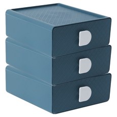 樂居家 菱格紋抽屜收納盒 3個, 1層, 藍色