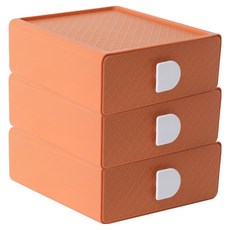 樂居家 菱格紋抽屜收納盒 3個, 1層, 橘色