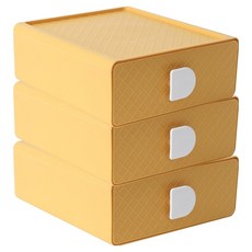 樂居家 菱格紋抽屜收納盒 3個, 1層, 黃色