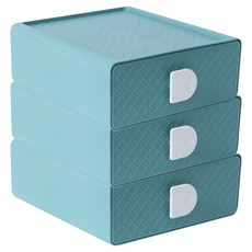 樂居家 菱格紋抽屜收納盒 3個, 1層, 綠色