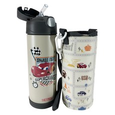 THERMOS 膳魔師 不鏽鋼真空兩用上蓋保冷瓶 附揹袋 F4021CFCR-DG, 1個, 汽車總動員, 470ml