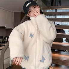 AB.F 兒童款蝴蝶結緞帶貼飾高領絨毛外套