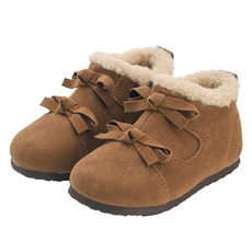 兔子腳兒童雙蝴蝶結毛絨內裡皮鞋