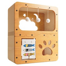 咕沛日常 磨爪睡覺逗貓多功能雙層貓抓屋 三層 門簾款, 實木色, 1個