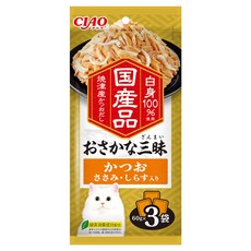 INABA CIAO 啾嚕 豪華魚三昧餐包, 鰹魚 + 雞肉 + 吻仔魚, 180g, 1袋