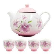 Hesii 粉嶼浮雕茶具組禮盒, 1套, 粉色, 茶杯4個 + 茶壺 1個