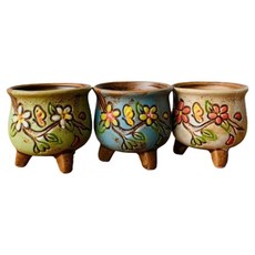 모노로지스 손으로 그린 다육식물 화분 꽃무닉 3종 세트, a타입, 1세트