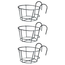 From Papa 鐵製陽臺掛式單層花盆架, 黑色, 3個