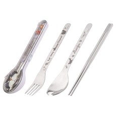 HOUSUXI 舒希 316不鏽鋼餐具三件組 A3, 迪士尼魯斯佛系列, 不鏽鋼叉子 + 不鏽鋼湯匙 + 不鏽鋼筷子, 1個