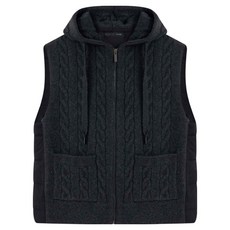 OLIVE DES OLIVE 女款麻花鋪棉拼色連帽拉鍊針織背心