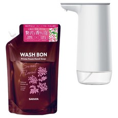 WASH BON 給皂機 白色 + 植萃精油洗手慕斯補充包 柑橘花香, 500ml, 1組