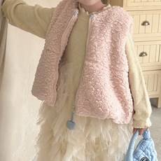 Uvely 兒童 Riboping 蝴蝶結裝飾羊毛背心 冬季羔羊絨拉鍊背心