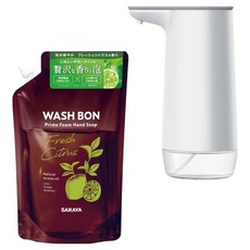 WASH BON 給皂機 白色 + 植萃精油洗手慕斯補充包 青檸橙香, 500ml, 1組