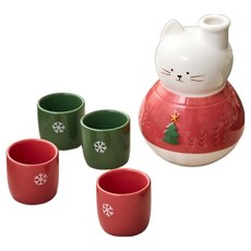 Modern House L 聖誕可愛貓咪酒瓶 + 酒杯 4入組, 酒瓶+酒杯 4件組, 1套