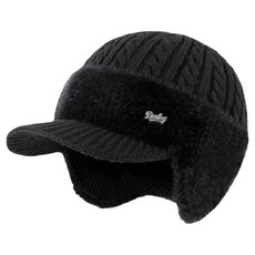 Distiff 男士冬季針織護耳運動保暖防風帽, 黑色, 1個