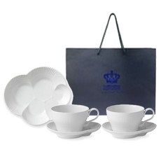 로얄코펜하겐 엘레먼츠 티컵앤소서 2인조 + 접시 + 쇼핑백 세트, 화이트, 1세트