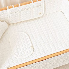 AiRabbit 幼兒人造絲加厚愛心絎縫雙面床墊 附固定帶, 奶油象牙白, 1個