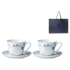로얄코펜하겐 블루 코펜하겐 컵앤소서 240ml x 2p 세트 + 쇼핑백, 블루 + 화이트, 1세트