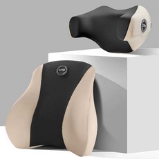 CRONICLE 全車型通用 車用全包覆曲線頸部 + 腰部靠墊組, 米黑, 1套