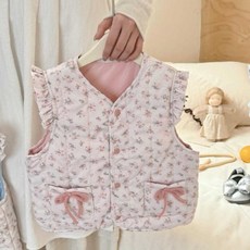 Uvely 兒童 Frupin 花朵荷葉邊蝴蝶結絎縫鋪棉背心