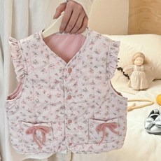 Uvely 兒童 Frufin 花朵荷葉邊蝴蝶結絎縫鋪棉背心