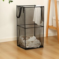 DOSell 網狀通風折疊式2層洗衣籃, 黑色