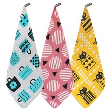 youhouse 北歐風廚房毛巾3件組, 購物袋藍, 圓圈貓粉, 禮物黑貓, 1套