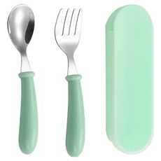 레벨굿즈 304 스텐 스푼포크 세트, 그린, 1세트, 스푼 + 포크 + 케이스