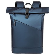 Cashrich 捲蓋式大容量極簡風日常學生商務筆電後揹包, 深藍色