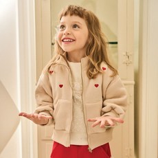 KIKIMORA 女童刷毛愛心重點拉鍊外套