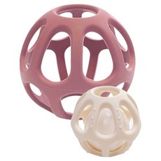 jellymom BoiBoi 2合1矽膠搖鈴 O ball 固齒器玩具 觸覺發展環狀球, 嬰兒粉, 1個