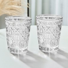 Daparang 獨特風格格紋彩色玻璃杯 喬遷禮物 啤酒威士忌杯 310ml HJ0431, 透明, 2個