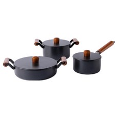 Leo Poldi 電磁爐現代古典鍋具3件組, 黑色, 1套, 單柄鍋 16cm + 雙耳鍋 18cm + 火鍋 24cm